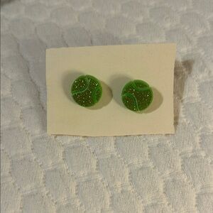 Green Sparkly Tennis Ball Earrings